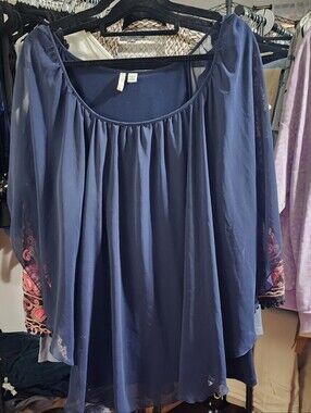 ST. JOHN  Navy Blue Chiffon        " Angel" Blouse